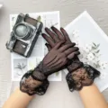 Women fashion black lace fishnet mesh gloves vintage ruffle bow short gloves elegant party - One Size / Black Lace Bow