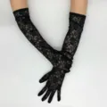 Gants longs en dentelle noire pour femmes élégantes manches florales protection solaire mode - Noir