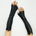 Gants longs sans doigts à lacets noirs pour cosplay gothique Lolita et spectacle sur scène. - Taille unique / Noir