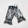 Black lace fingerless gloves for women, elegant floral lace wrist cuffs for parties and sun protect. - One Size / Black