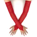 Red mesh long gloves with rhinestones sparkling crystal opera gloves party costume accessories - Red