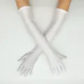 Gants longs blancs en spandex pour femmes, gants elegants de soiree de mariage en satin. - Blanc