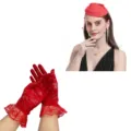 Ensemble gants en dentelle rouge et chapeau pillbox femme costume de fête sexy coiffure rétro. - Rouge