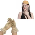 Ensemble gants en dentelle vintage et chapeau fascinateur jaune accessoire de fête rétro élégant - Kaki
