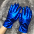 Gants bleus métalliques brillants accessoire de scène cosplay costume de fête - Taille unique / Bleu