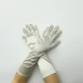 Longs gants de protection solaire en satin pour femmes, élégants gants blancs élastiques. - Taille unique / Beige