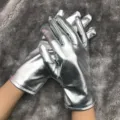Silver metallic shiny gloves for party stage performance and cosplay costume accessories. - One Size / Silver