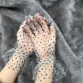 Gants d'été pour femmes en tulle à pois dentelle transparente protection solaire courts - Taille unique / Blanc à pois noirs