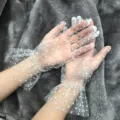 Gants en tulle transparent a pois blancs pour femmes, gants courts en dentelle ete. - Taille unique / Blanc à pois blancs
