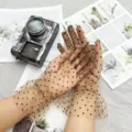 Sheer mesh polka dot gloves women vintage sun protection lace ruffle fashion accessory - One Size / Yellow with Black Accents