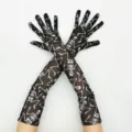 Gants longs noirs en tulle motif squelette pour femme accessoire de costume Halloween - Taille unique / Os Noir