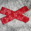 Gants longs en dentelle rouge pour femmes, design floral élégant protection solaire fête accessoires. - Taille unique / Rouge