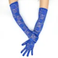 Gants en dentelle bleu roi extra-longs avec motifs floraux délicats pour une protection solaire. - Bleu