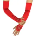Gants d'opéra en satin rouge longs gants en dentelle sans doigts soirée mariage - Taille unique / Rouge