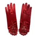 Detail shot of red satin lace gloves for wedding photography and Chinese traditional costumes. - One Size / Red