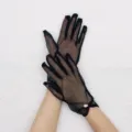 Gants de protection solaire en dentelle fine d'été avec détail de nœud en perle élégant. - Taille unique / Noir avec perles blanches