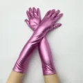 Gants longs métalliques brillants pour femmes, gants d'opéra en cuir vernis rose pour fête. - Taille unique / Rose