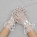 White lace mesh gloves short wrist ruffles bow summer wedding party bridal costume accessories - One Size / White Lace Bow with Rhinestone