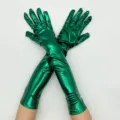 Gants longs métalliques brillants verts pour fête costumée performance de soirée - Taille unique / Vert Foncé