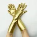 Glänzende goldene metallische lange Stretch-Handschuhe für Partybühnenkostüme und Tanz. - Einheitsgröße / Gold