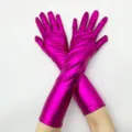Glänzende pinke lange Handschuhe, elastische Lackleder Party Club Bühnenhandschuhe. - Einheitsgröße / Fuchsia