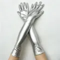 Gants longs en cuir vernis argenté accessoires de costume pour femme fête adulte - Taille unique / Argent