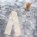 Gants longs en dentelle beige élégants pour femmes, parfaits pour les mariages d'été. - Taille unique / Kaki