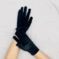 Gants en velours extensible court pour femmes, accessoires de costume de soirée d'hiver noirs. - Noir