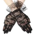 Gants en dentelle noire élégants avec poignets à volants pour soirées vintage et robes de soirée. - Gant Noir