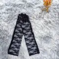 Gants en dentelle noire longue avec motif floral, élégants accessoires de mariage et de fête. - Taille unique / Noir