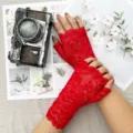Femmes gants en dentelle rouge sans doigts été protection solaire cyclisme conduite dentelle - Taille unique / Rouge