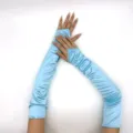 Satin long fingerless gloves for women opera party bridal costume wedding accessories - Sky Blue