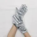 Short stretch satin gloves for women, silver formal dress gloves for party, wedding and evening. - Silver Gray