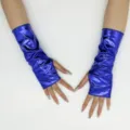 Glänzende blaue fingerlose Handschuhe, perfekt für Cosplay, Halloween und Partyoutfits. - Blau