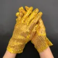Gants de paillettes dorés pour adultes brillants accessoires de fête pour spectacle de scène - Taille unique / Jaune