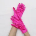 Hot pink satin gloves short stretch opera wrist gloves for women party wedding costume - Rose Red