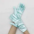 Short stretch satin gloves for women, elegant mint blue evening party prom gloves. - Light Blue