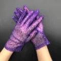Lila Pailletten Netz Handschuhe, dunne Buhnen Performance Kostum Zubehor fur Erwachsene. - Einheitsgröße / Lila