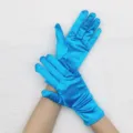 Blue stretch satin short gloves, elegant fabric gloves for evening parties and formal events. - Emerald Blue