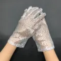 Silberne Pailletten-Netz-Handschuhe für Erwachsene Bühnenshow Party Zubehör. - Einheitsgröße / Weiß