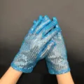 Blaue Pailletten Mesh Handschuhe für Bühnenperformance, modische dünne Kostüm Accessoires. - Einheitsgröße / Hellblau