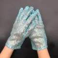 Erwachsene Bühnenperformance Mode dünne Pailletten reflektierende Handschuhe Variante blau - Einheitsgröße / Himmelblau