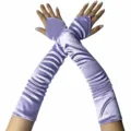 Lange paarse satijnen vingerloze handschoenen voor dames, elegante opera handschoenen. - Lichtpaars
