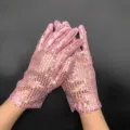 Rosa Pailletten Mesh Handschuhe für Damen Party Kostüm Bühne Performance glänzend neu - Einheitsgröße / Rosa