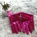 Pink metallic spandex short gloves for women stage dance performance and party costume wear. - One Size / Rose Red