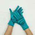 Short stretch satin gloves turquoise evening party prom performance etiquette gloves - Malachite green