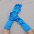 Blau Satin lange Handschuhe Detail, stretch Spandex Abend Handschuhe für Damen Sommer. - Einheitsgröße / Eisvogelblau