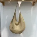 Beige hollow woven shoulder bag stylish casual beach hobo bag for summer vacation - Apricot