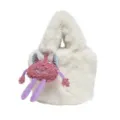 Fluffy plush bucket bag with cute little monster plush pendant for women autumn winter - Bag With Pendant / White