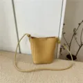 Woven bucket bag for women, stylish faux leather shoulder crossbody bag with strap. - Deep Yellow